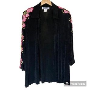Kokomo Slingy Black Floral Open Front Vintage Cardigan XL